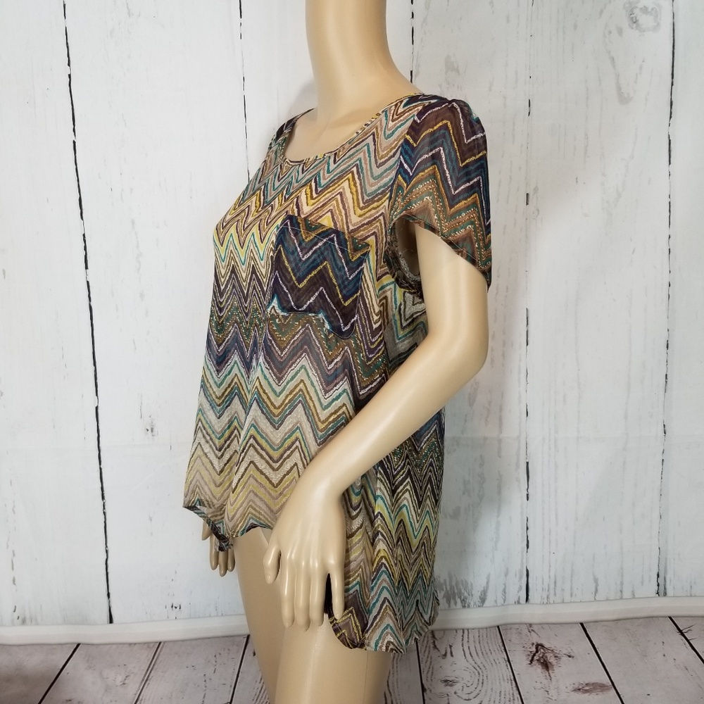 Blu Pepper Womens Medium Sheer Chevron Top Blouse